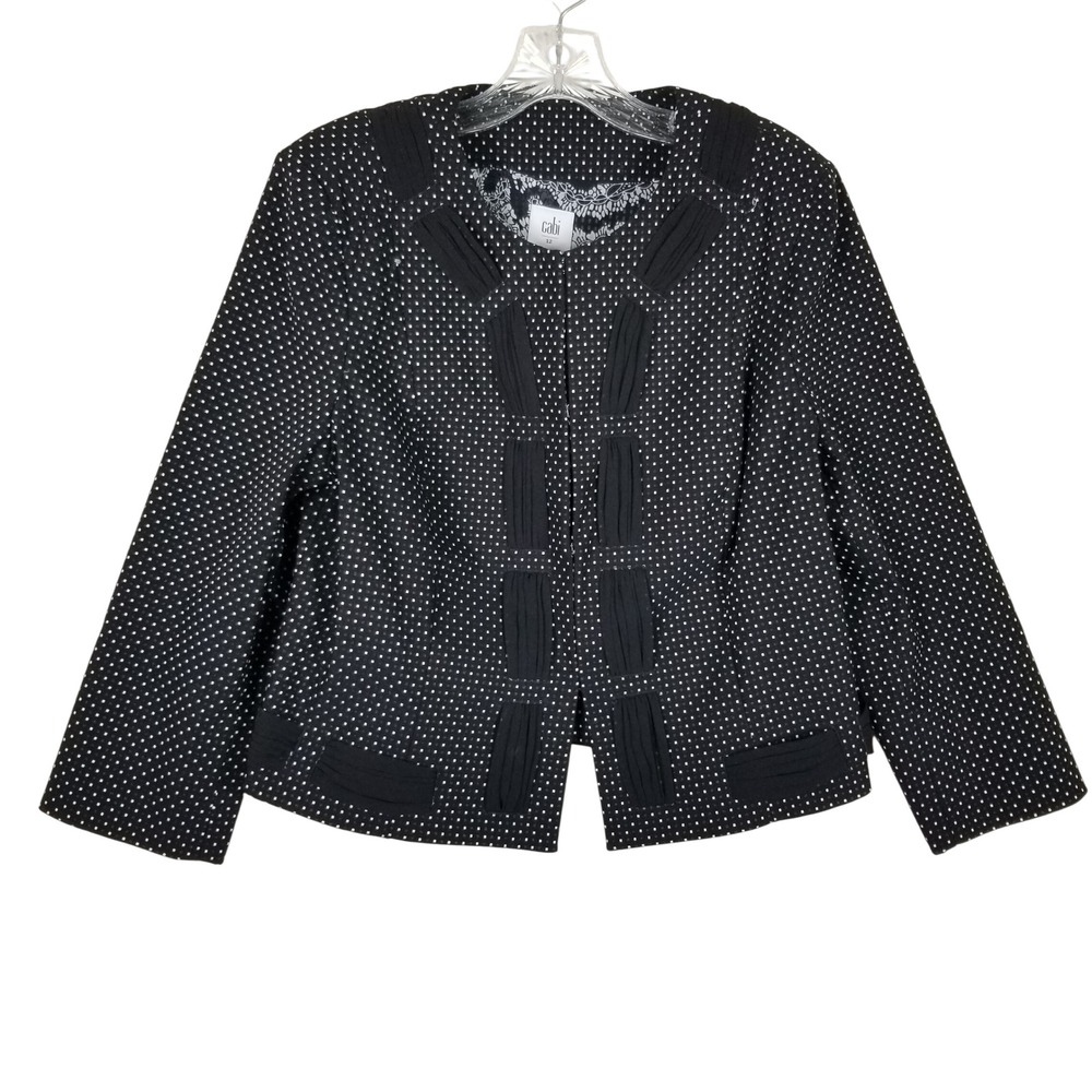 Cabi Blazer Women Size‎ 12 Black Polka Dot Pleated Trim Hook Eye Jacket 5156